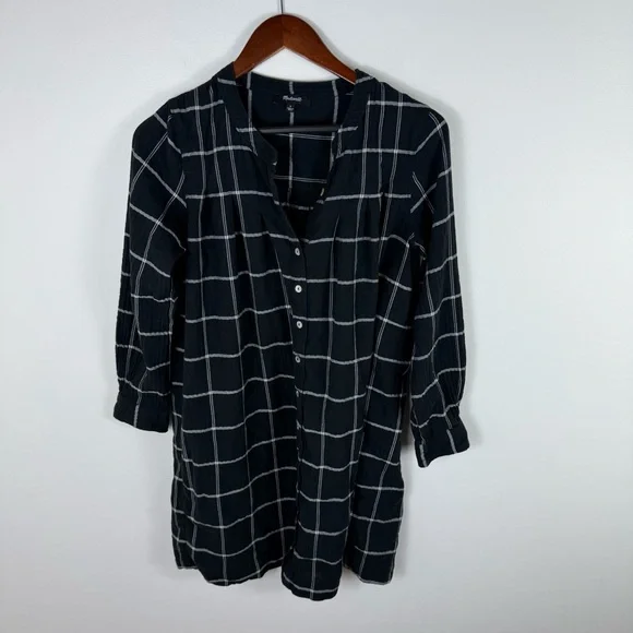 Madewell Collarless Shirtdress In Windowpane - Picture 2 of 7